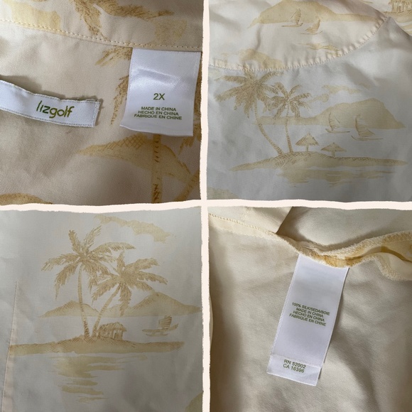 Vintage cream tropical palm tree print silk short - Picture 4 of 4
